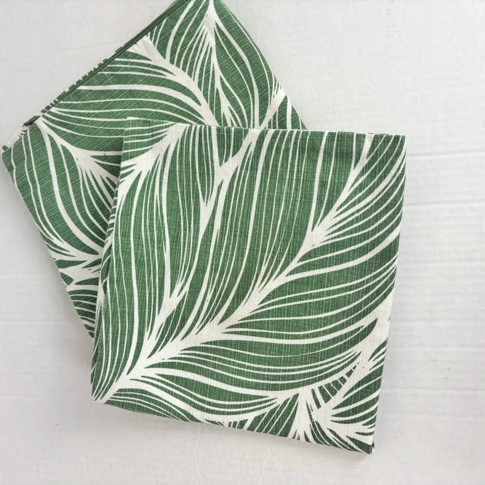 Pair(2)of palm leaf design pillow covers-green & white